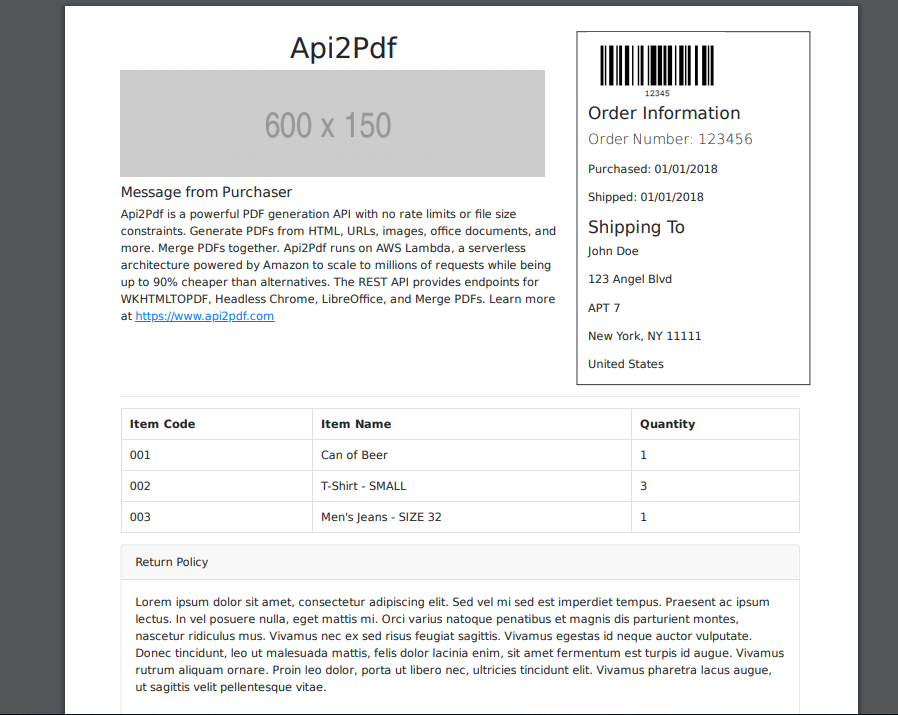 Free Bootstrap 4 Packing Slip HTML Template Sample Image